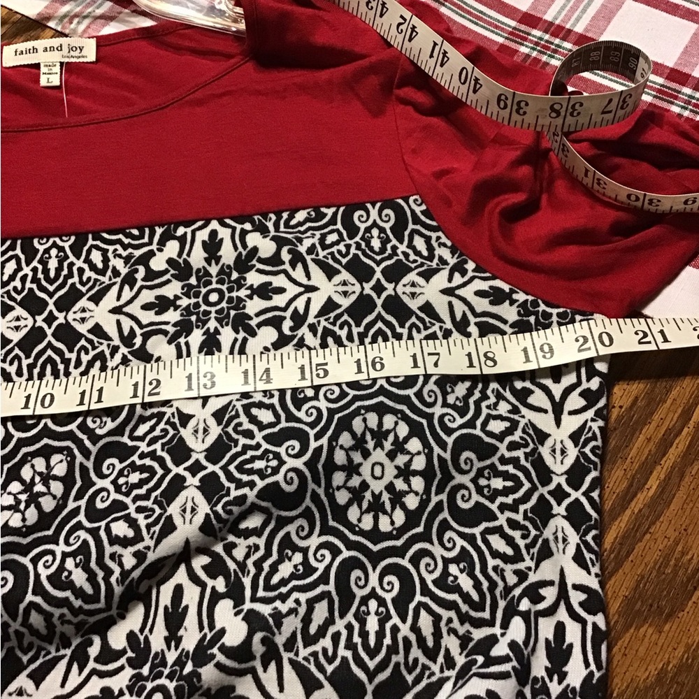 Woman size a large new with tags, faith and joy, red white, and black top - Picture 3 of 8